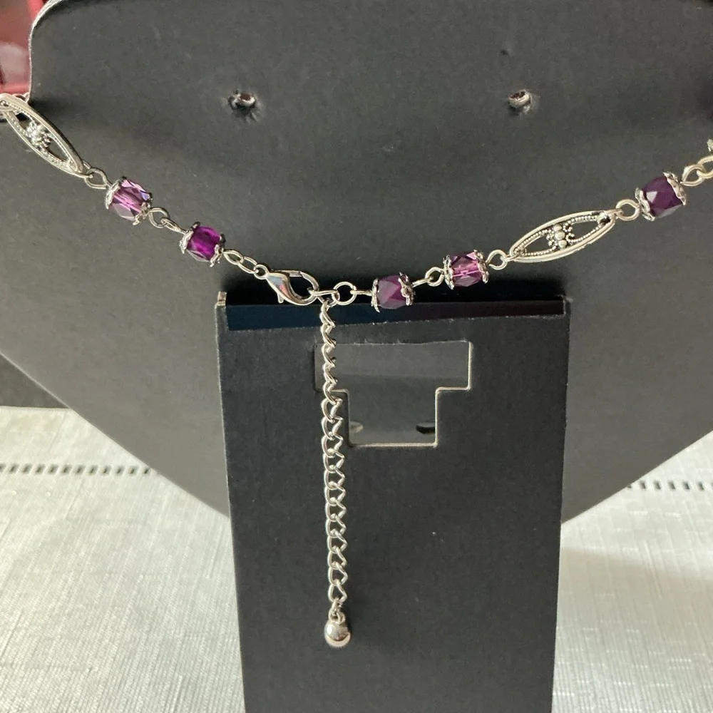 Purple Bead Silver Tone Necklace